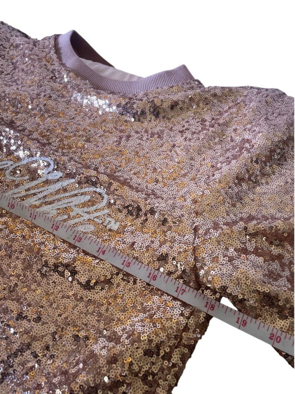 NEW Off-White Short Sleeve Shirt Sequin Rose Gold White Logo Glam Streetwear - Picture 15 of 16